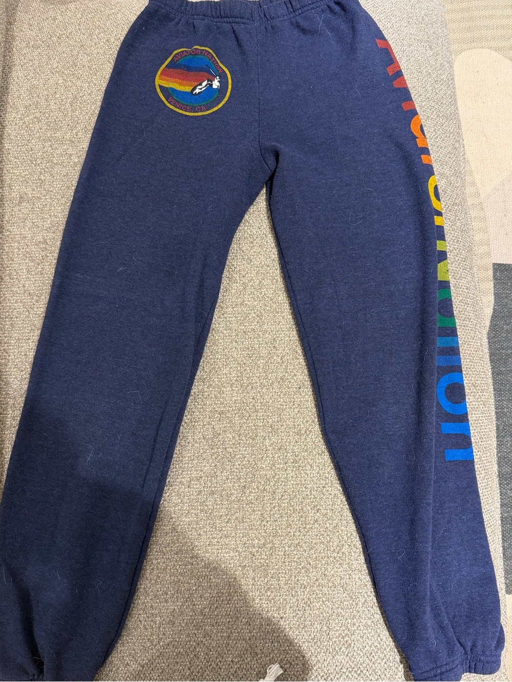 Kids size 14 aviator nation sweat pants. Navy with logo and name on side